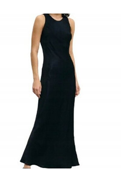 NO BRAND Rochie de cocktail maxi neagră, netedă, din satin, dreaptă, Reserve XL