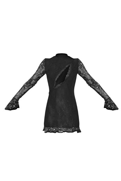 NO BRAND Rochie mini neagră din dantelă cu decupaje și mânecă lungă Pretylitt...