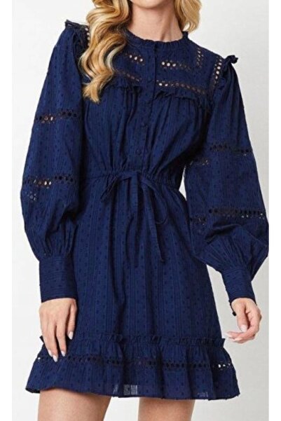 NO BRAND Rochie clasică bleumarin, deasupra genunchiului, cu nasturi texturat...