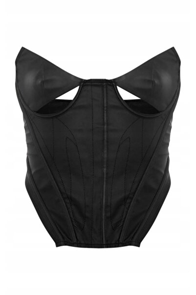 NO BRAND Corset negru asimetric, neted, cu decupaje perforate, Prettylittleth...