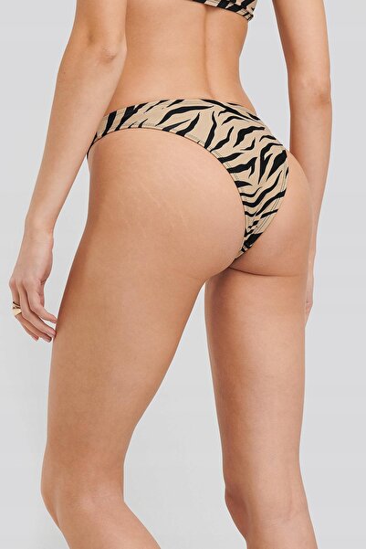 NO BRAND Slip bikini bej negru cu imprimeu animal On-Kd S