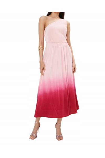 NO BRAND Rochie Midaxi cu efect ombre, roz, plisată, pe un umăr, XXS