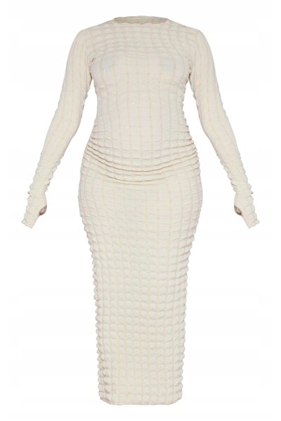 NO BRAND Prettylittlething Rochie Maxi Bej Mulată Texturată De Maternitate 36