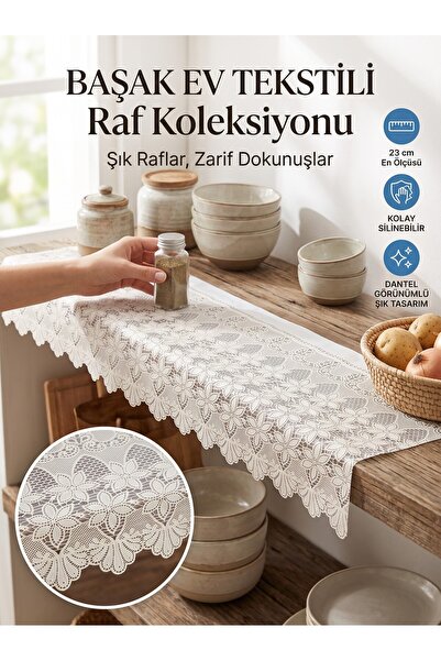 Başak Ev Tekstili 23 Cm Krem PVC Dantel Raf Örtüsü Dolap İçi Örtü Runner