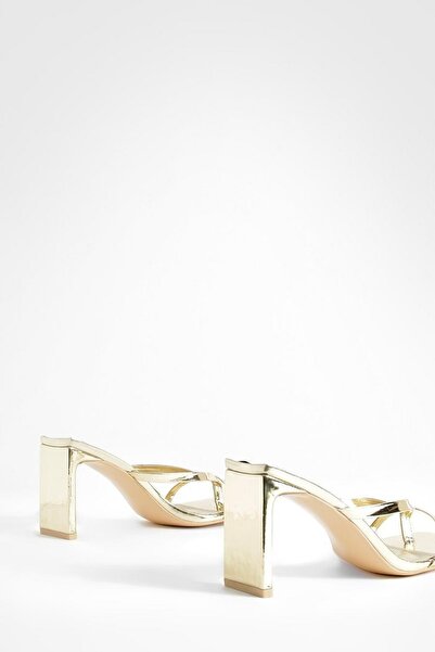 NO BRAND Șlapi cu toc auriu metalic, barete clasice, tip slip-on, Boohoo 38