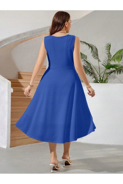 NO BRAND Rochie de cocktail Shein, albastră, texturată, cu nasturi, cu imperf...