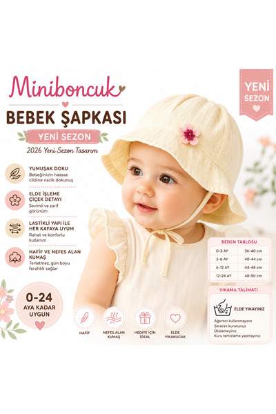 miniboncuk قبعة شمسية للفتيات الصغيرات بتفاصيل زهرية من إكرو للموسم الجديد