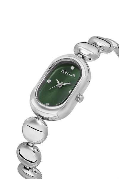 Poloair Oval Case Women's Wristwatch Silver Green Color Pl-1596B3X