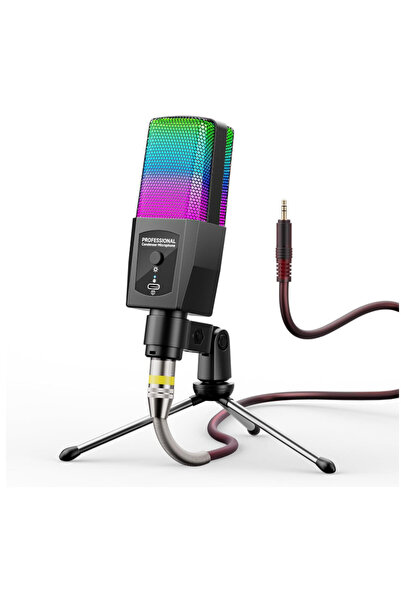Mihai Microfon USB Andowl Q MIC23 RGB cu iluminare LED pentru Streaming, Gami...