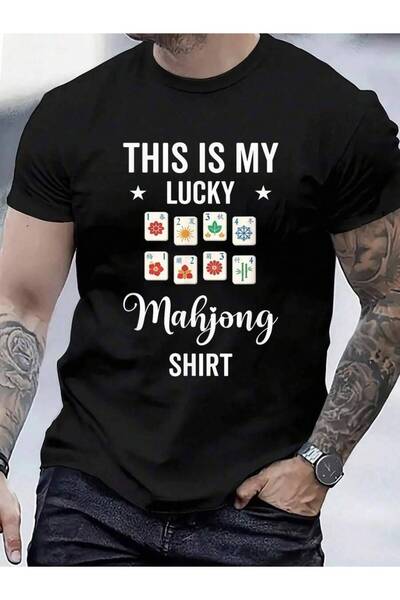4CR تي شيرت من القطن بنسبة 100%، تي شيرت مطبوع عليه This Is My Lucky Mahjong،...