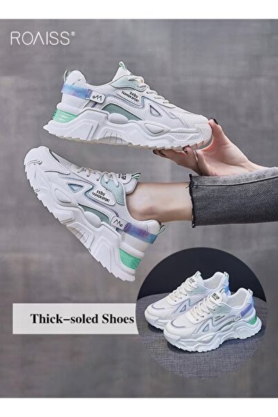 ROAISS Women Stylish Chunky Sneakers, Versatile Low Top Sneakers with Soft Li...