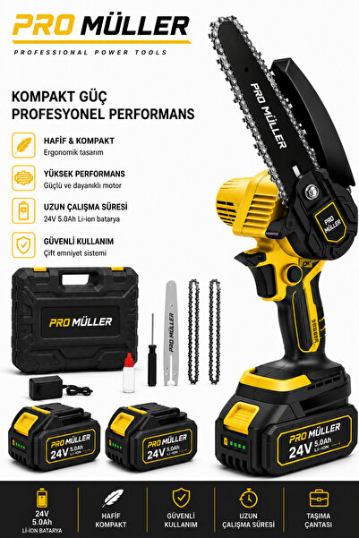Pro Müller Alman Profesyonel Metal Dişli Çift Akülü Ağaç Odun Dal Kesme Şarjl...