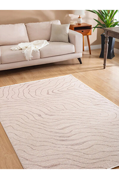 Tuğra Halı Soprano SO06 200x300 cm Krem Modern Saçaklı Salon Halısı