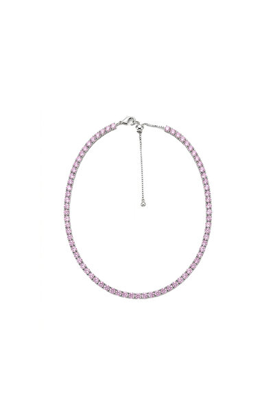 Charmist Çelik Zirkon Su Yolu Asansörlü Choker Kolye Pembe