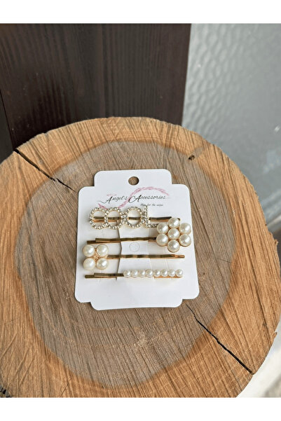 AngelsAccessories Σετ 4 Τσιμπιδάκια Μαλλιών με Πέρλες και Στρας