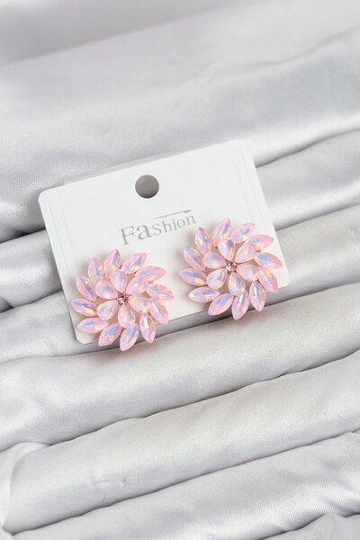 Mega Bazaar Pink Color Crystal Stone Flower Model Women's Earrings