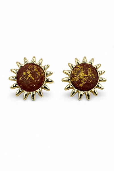 Jack Ferrero Sun Motif Yellow Tone and Brown Detailed Bijouterie Earrings
