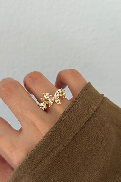 Lavian Accessories Gold Mia Kelebek Zirkon Taşlı Yüzük (AYARLANABİLİR)