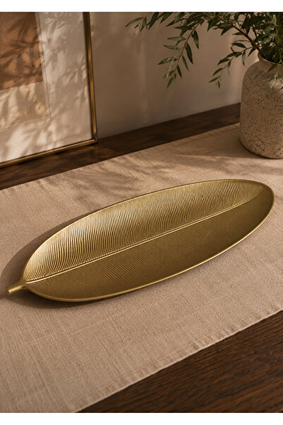 Homeconceptus Dekoratif Yaprak Formlu Ahşap Sunum Tabağı 60x22 cm – Boyalı Me...