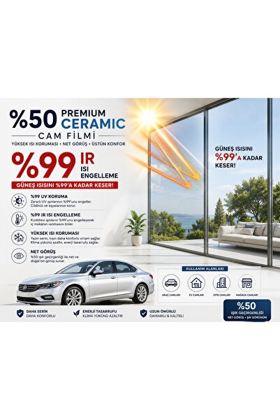 BLACK MASTER Premium Ceramic Açık Ton %50 Cam Filmi (50 cm x 2 metre) Ultra I...