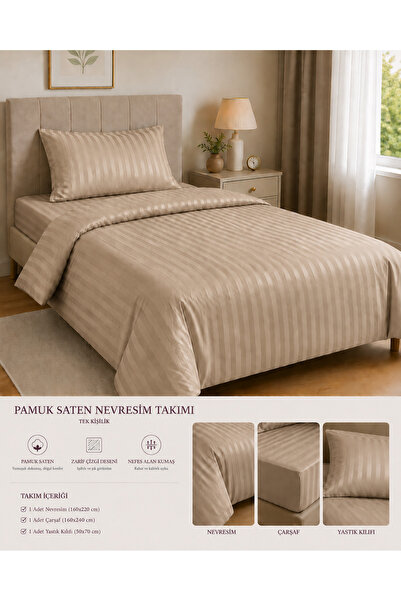 Vintero Home طقم غطاء لحاف مفرد من الساتان القطني 100% مقاس 160x220 سم