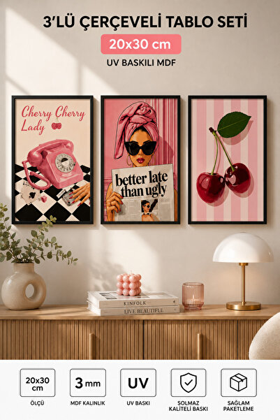kids town Cherry Pink Retro 3'lü Çerçeve Görünümlü MDF Tablo Seti 20x30 cm | ...