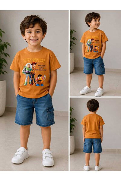 Hafez Kids تي شيرت مطبوع عليه Toy Story للأولاد، شورت جينز بخمسة جيوب، طقم تي...