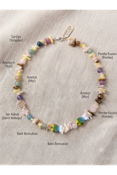 Mimoza Accessories قلادة على شكل سمكة من الزجاج الحجري الطبيعي