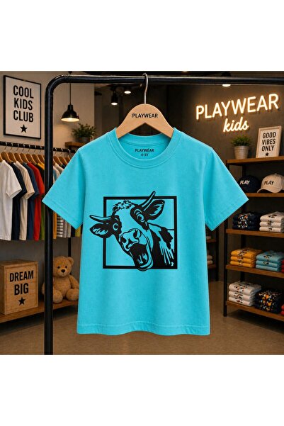 playwear Tablo Cow Printed 100% Children's Unisex T-Shirt 5 6 -7 8-9 10 -11 1...