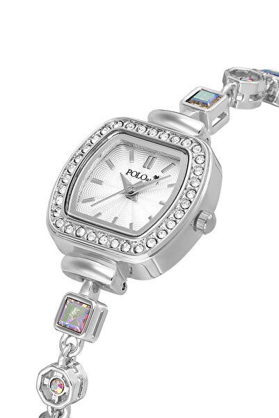 Poloair Elegant Women's Wristwatch with Colorful Stone Detail Silver Color Pl...