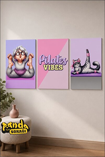 PANDA SOKAĞI 3'lü Pilates Vibes Duvar Tablo Seti | 30 x 42 cm | 3 mm MDF UV B...