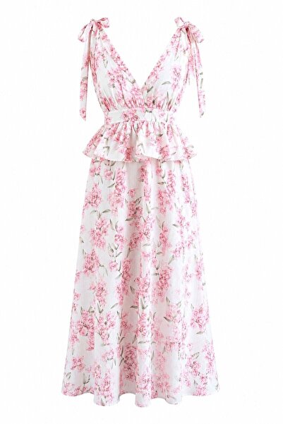 elif teke Crispy Floral Dress Pink