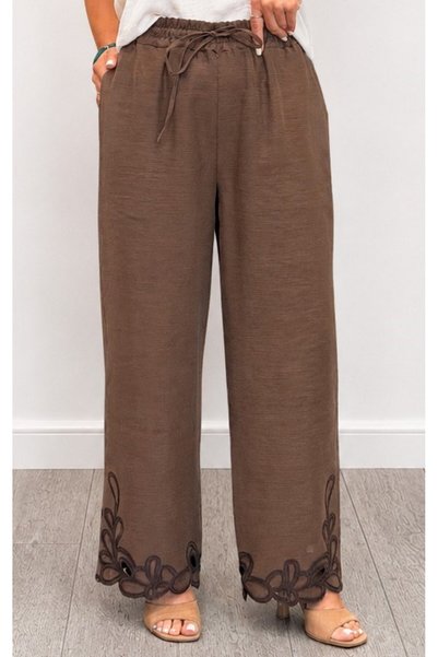 SİSTA MODA 679 Wide Leg Trousers with Scallop Detail, Elastic Waist, Tencel Fabric