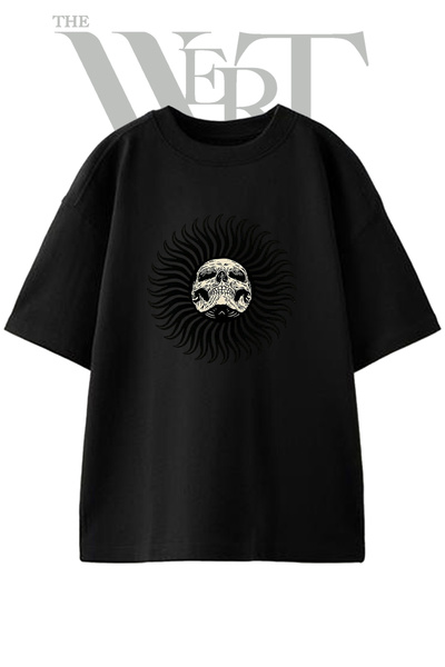 THEWERT Tricou oversize negru unisex cu imprimeu Dry Head Sun Design