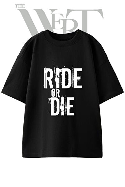 THEWERT Μπλουζάκι με στάμπα Ride Or Die Design, Unisex, Μαύρο, Oversize