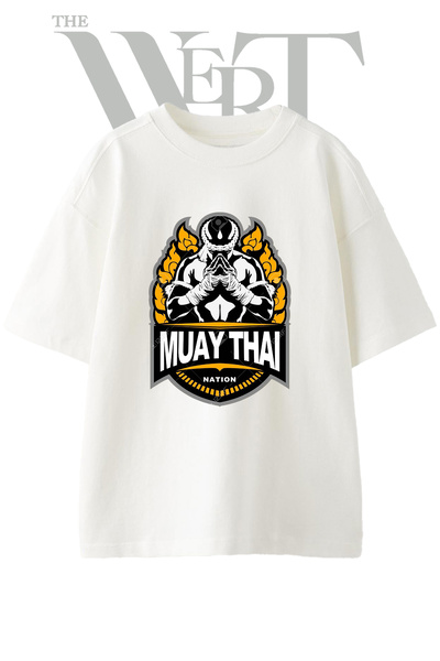 THEWERT Muay Thai_3 Design Printed Unisex White Oversize T-Shirt