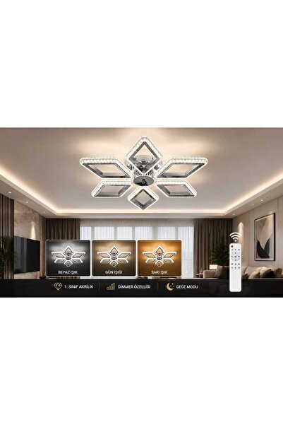 MAVERALİGHTİNG Prizma 6’lı ledli avize 3 renk led ışıklı kumandalı salon otur...