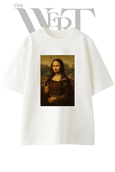 THEWERT Mona Lisa Slayer dizajn, štampana unisex bela majica prevelikog kroja