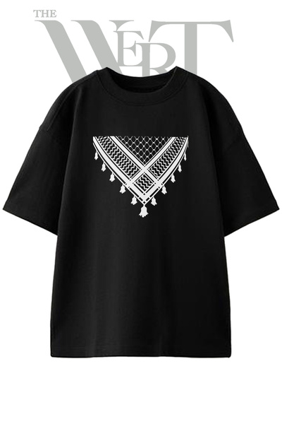 THEWERT Keffiyeh Design Printed Unisex Black Oversize T-Shirt