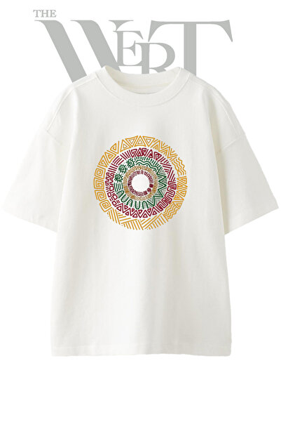 THEWERT Tribal Art Design Printed Unisex White Oversize T-Shirt