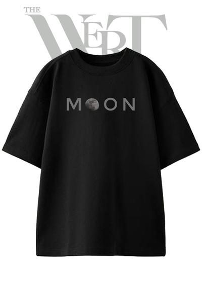 THEWERT Moon_2 Design Printed Unisex Black Oversize T-Shirt