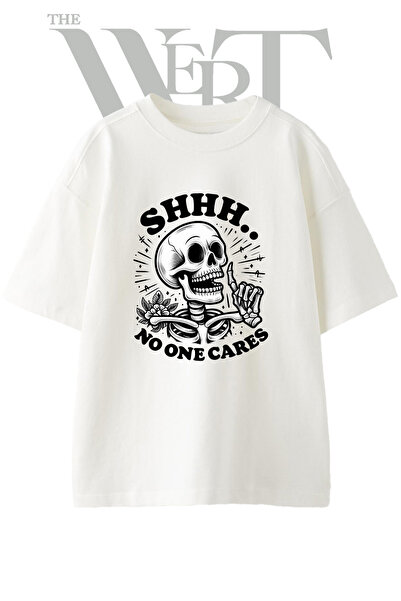 THEWERT Tricou oversize alb unisex cu imprimeu Suskun Skeleton Design