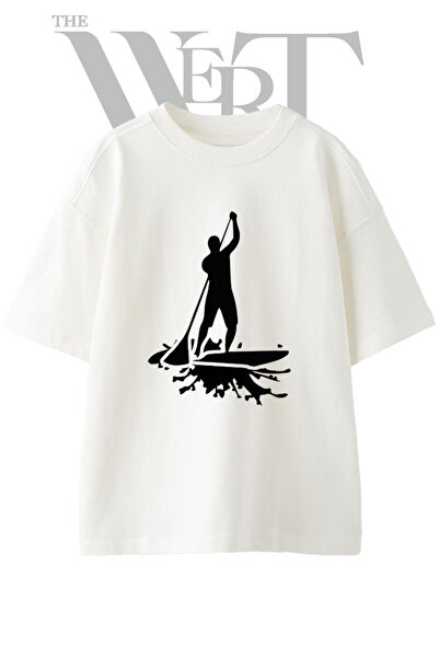 THEWERT Tricou oversize alb unisex cu imprimeu Supboard Adam Drawing Design