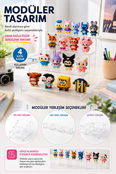 Arvela 3 Parçalı 4 Kademeli Şeffaf Akrilik Stant – Bricks Figür Sergileme ve ...