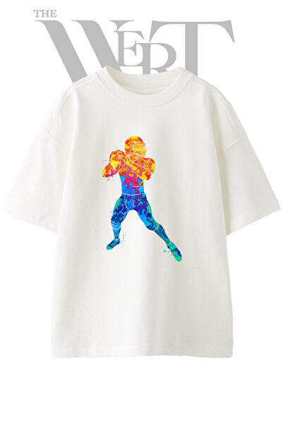 THEWERT Tricou oversize alb unisex cu imprimeu cu design de fotbal și stropi ...