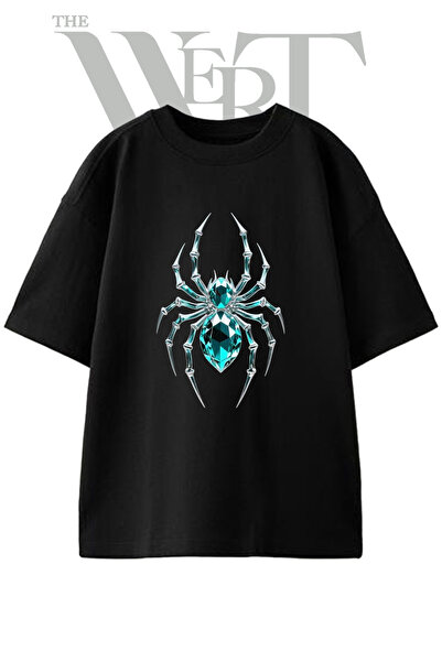 THEWERT Unisex crna majica sa nadimkom Crystal Spider Design