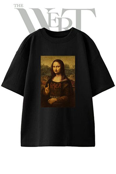 THEWERT Mona Lisa Slayer dizajn, štampana unisex crna oversize majica