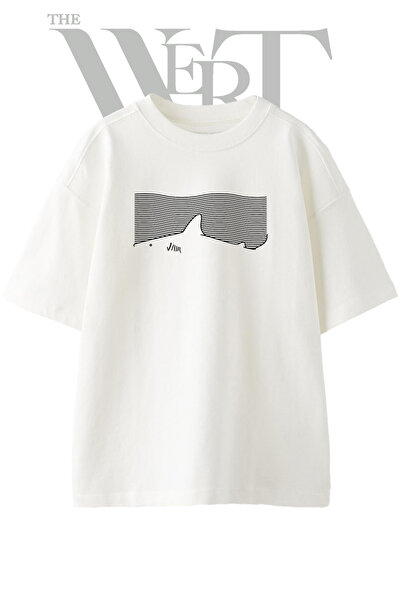 THEWERT Μπλουζάκι με στάμπα Shark Waves Design, Unisex, λευκό, oversized