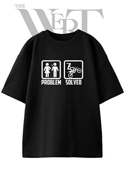 THEWERT Dizajn devojke na motociklu, štampana unisex crna majica prevelikog k...