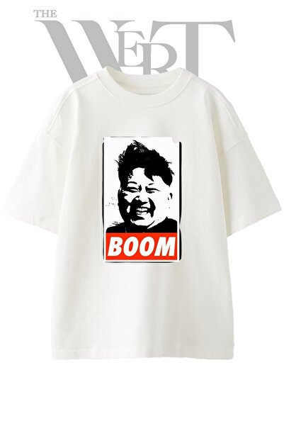 THEWERT Tricou supradimensionat alb unisex cu imprimeu Kim Jong Un Design
